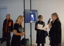 Eröffnung der Ausstellung / Opening, Eva Ursprung, Kathy Rae Huffman; Foto: Myriam Thyes